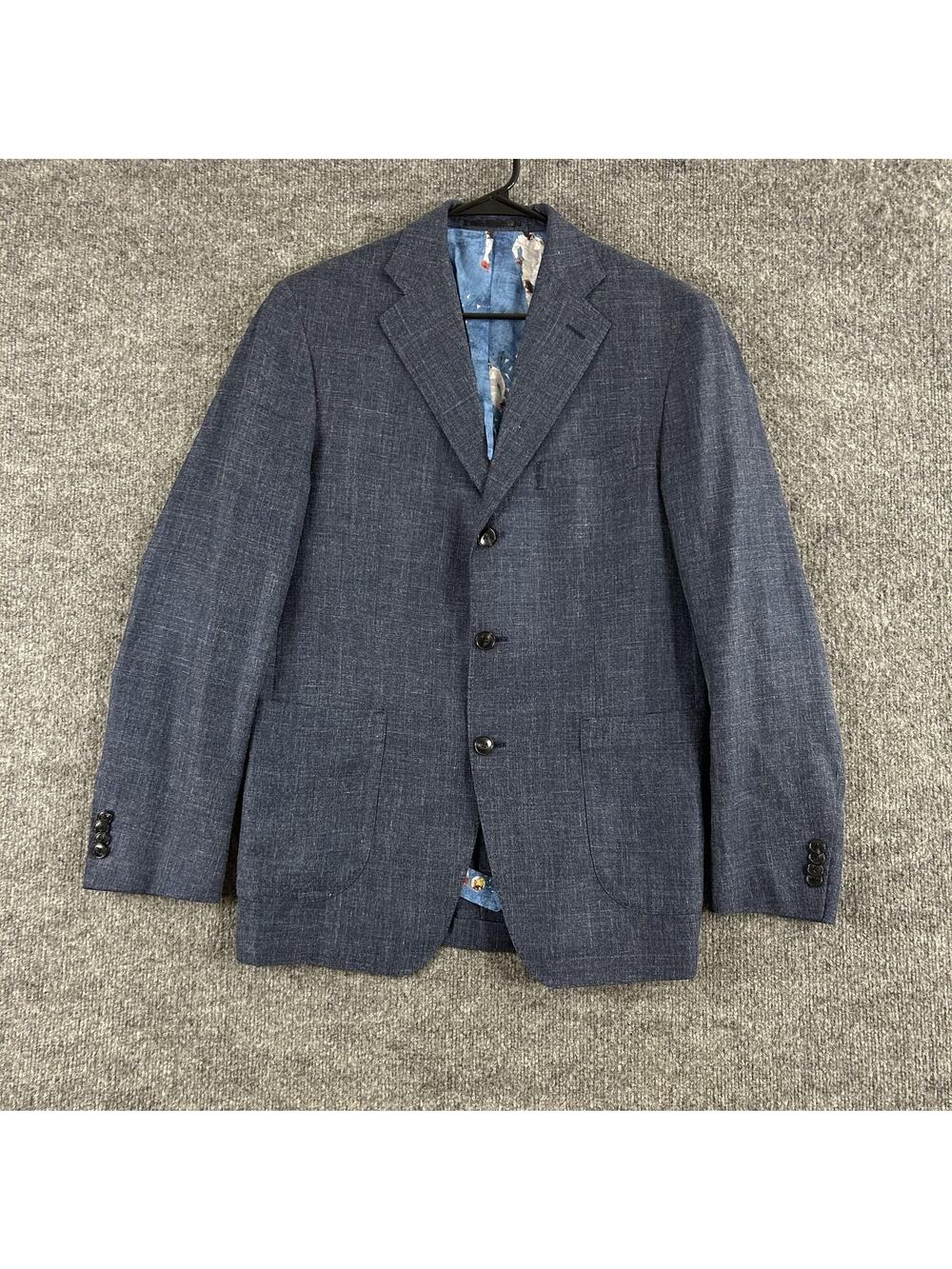 Atelier Munro Blazer Mens 40 Blue Wool Linen Silk Sport Coat Summer Business